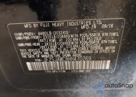 2017 Subaru Forester 2.5I Touring z USA, uszkodzony, nr VIN JF2SJAWC8HH470269